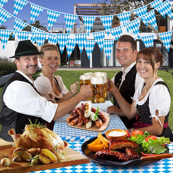 AhfuLife Oktoberfest Wimpelkette Bayerische Deko, 4 Stück 14 x 21cm - 10m Bayerisch Wiesn Blau/Weiß Dreieck Banner, Oktoberfest Girlande Wimpel für Oktoberfest Party Hausgarten Bar Bierzelte Bierfest