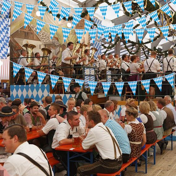 AhfuLife Oktoberfest Wimpelkette Bayerische Deko, 2 Stück 14 x 21cm - 10m Bayerisch Wiesn Blau/Weiß Dreieck Banner, Oktoberfest Girlande Wimpel für Oktoberfest Party Hausgarten Bar Bierzelte Bierfest