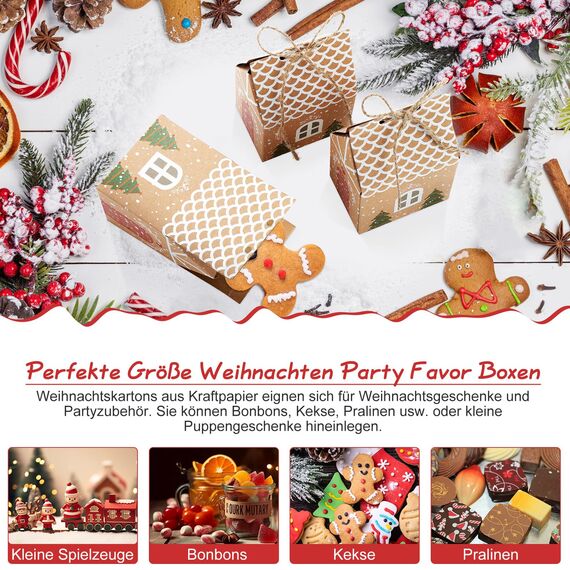 TsunNee 30 Stück Weihnachten Party Geschenkboxen, Kraftpapier Süßigkeitskästen, Mitbringsel Taschen, Kreativ Papier-Treat-Boxen