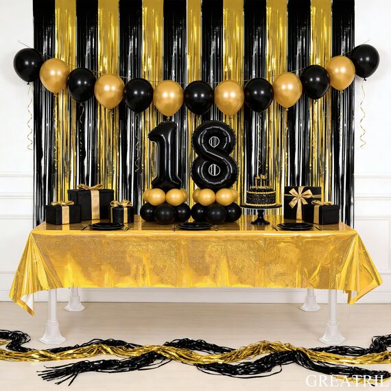 Party Tischdecke Gold Glitzer 2 Stück - Geburtstag Tischdecken Foil Plastik Einweg Party Deko für Geburtstag Hollywood Manner Bagger Hochzeit Disco Biene Abi Silvester Party