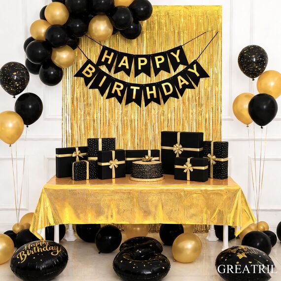 Party Tischdecke Gold Glitzer 2 Stück - Geburtstag Tischdecken Foil Plastik Einweg Party Deko für Geburtstag Hollywood Manner Bagger Hochzeit Disco Biene Abi Silvester Party