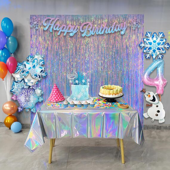 Tischdecke Geburtstag Irisierende 2 Stück - Party Tischdecke Einweg Wasserabweisend für Frozen Geburtstag Schneeflocken Ski Meerjungfrau Unterwasserwelt Party Dekorationen