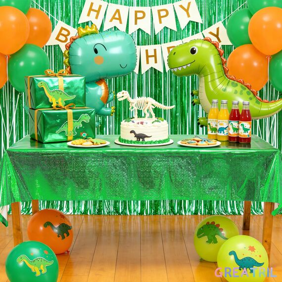 Party Tischdecke Grün Glitzer - Geburtstag Tischdecken Foil Plastik Wasserabweisend Einweg Party Deko für Dschungel Craft Dino Hawaii Aloha Lion Fussball Traktor St Patrick's Day Irland Party