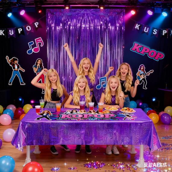 Party Tischdecke Lila Glitzer 2 Stück - Geburtstag Tischdecken Foil Plastik Wasserabweisend Einweg Party Deko für Kpop Monster Vampire Schmetterling Einschulung Schulkind Deko