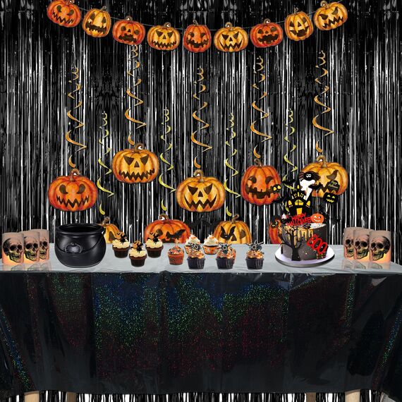 Party Tischdecke Schwarz Glitzer - Geburtstag Tischdecken Foil Wasserabweisend Einweg Deko für Stranger Geburtstag New Year Silvester Grusel Halloween Hexen Gespenster Neujahr Party