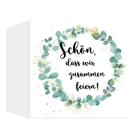 40 Stück Servietten Geburtstag,Hochzeit Geburtstag Eukalyptus Servietten Spruch Schön, Dass Wir Zusammen Feiern für Tischdeko Hochzeitsfeier Jubiläums Taufe Kommunion,33×33cm