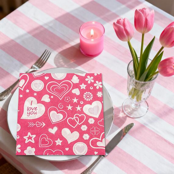 40 Stück Valentinstag Servietten herz Valentinstag Party Tischdekorationen 33x33cm Rosa Herzen Cocktail Servietten für Hochzeit Jubiläen Geburtstag und Flitterwochen