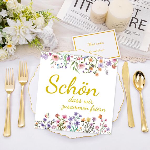 40 Stück Servietten Blumen Frühling,33x33cm Servietten Geburtstag Schön, Dass Wir Zusammen Feiern für Tischdeko Hochzeitsfeier Jubiläums Gartenparty Taufe Kommunion