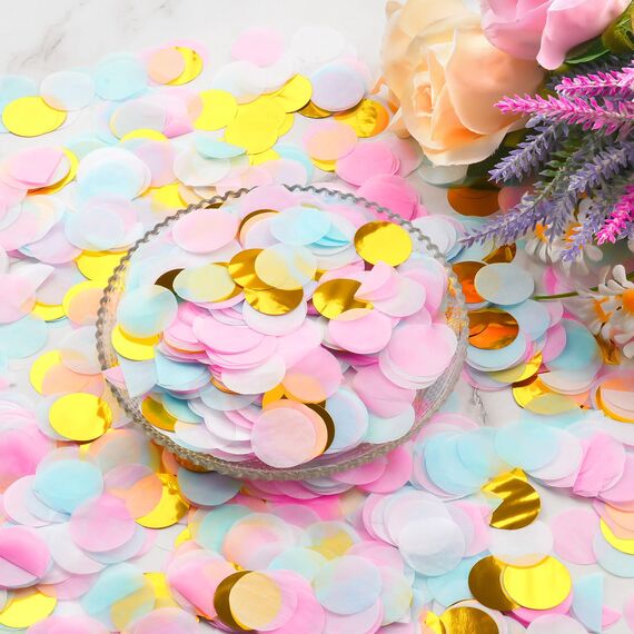 Konfetti Bunt 6000 Stück, 2.5cm Konfetti Geburtstag Groß, 70g Mehrfarbig Runde Streudeko Tischdeko, Papier Confetti für Geburtstag Hochzeit Party Dekoration (Rosa und Gold)