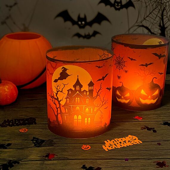 20 Stück Servietten Halloween + 12 Windlicht + 500 Konfetti Streudeko Tischdeko, Horror Halloween Deko Kinder Geburtstag Party Set Geschenk, Halloweendeko Innen, Mit Gruselig Kürbis Spinnennetz Muster