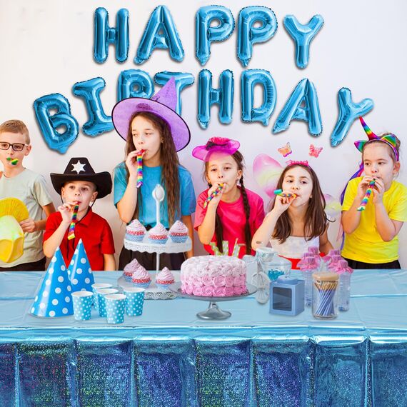 Tischdecke Geburtstag Blau Glitzer 2 Stück - Foil Party Tischdecken Einweg Deko für Frozen Winter Gefrorene Schneeflocke Meerjungfrau Unterwasserwelt Geburtstag Gender Reveal Party Deko