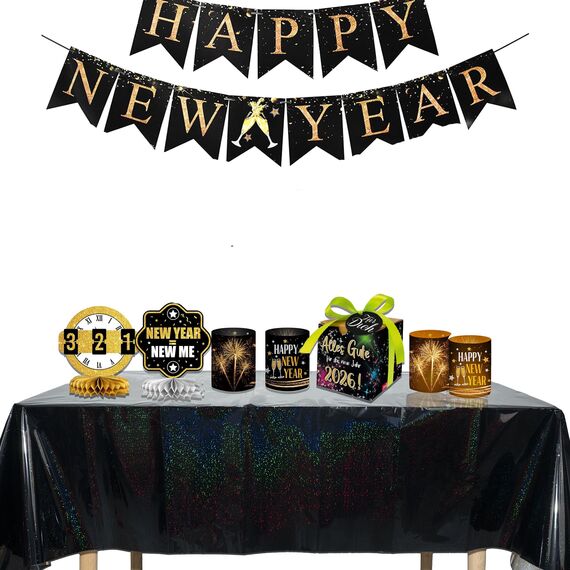 Party Tischdecke Schwarz Glitzer 2 Stück - Geburtstag Tischdecken Foil Wasserabweisend Einweg Deko für Stranger Geburtstag New Year Silvester Halloween Hexen Gespenster Grusel Neujahr Party