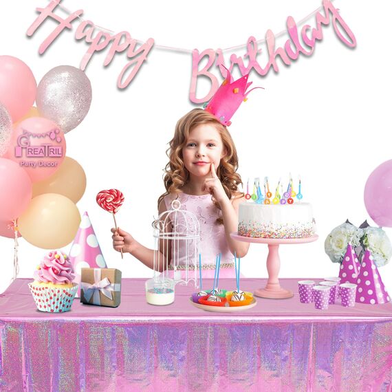 Tischdecke Geburtstag Rosa Glitzer 2 Stück - Party Tischdecke Wasserabweisend Einweg Deko für Kpop Dollhouse Einhorn Mädchen Prinzessin Hello Wutz Schulkind Party
