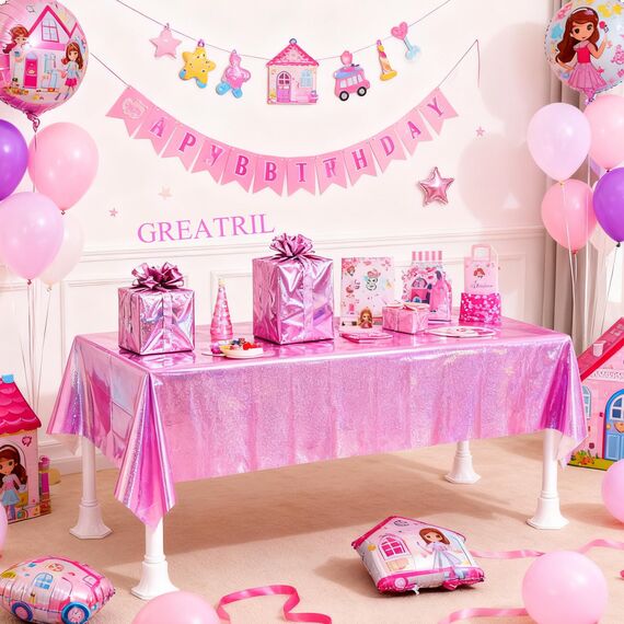 Tischdecke Geburtstag Rosa Glitzer 2 Stück - Party Tischdecke Wasserabweisend Einweg Deko für Kpop Dollhouse Einhorn Mädchen Prinzessin Hello Wutz Schulkind Party