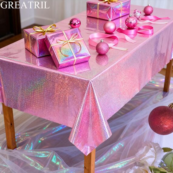 Tischdecke Geburtstag Rosa Glitzer 2 Stück - Party Tischdecke Wasserabweisend Einweg Deko für Kpop Dollhouse Einhorn Mädchen Prinzessin Hello Wutz Schulkind Party