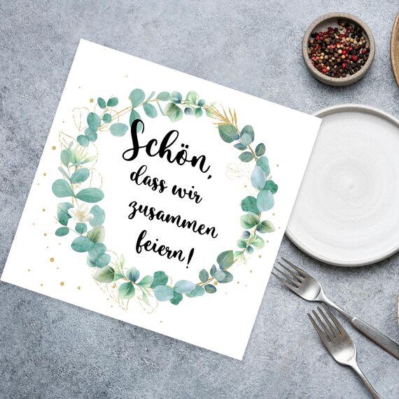 40 Stück Servietten Geburtstag,Hochzeit Geburtstag Eukalyptus Servietten Spruch Schön, Dass Wir Zusammen Feiern für Tischdeko Hochzeitsfeier Jubiläums Taufe Kommunion,33×33cm