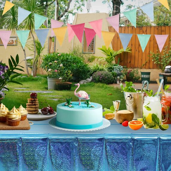 Tischdecke Geburtstag Blau Glitzer 2 Stück - Foil Party Tischdecken Einweg Deko für Frozen Winter Gefrorene Schneeflocke Meerjungfrau Unterwasserwelt Geburtstag Gender Reveal Party Deko