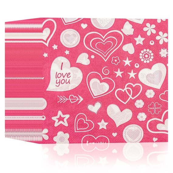 40 Stück Valentinstag Servietten herz Valentinstag Party Tischdekorationen 33x33cm Rosa Herzen Cocktail Servietten für Hochzeit Jubiläen Geburtstag und Flitterwochen