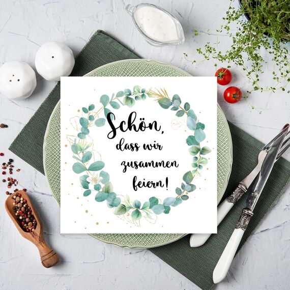 40 Stück Servietten Geburtstag,Hochzeit Geburtstag Eukalyptus Servietten Spruch Schön, Dass Wir Zusammen Feiern für Tischdeko Hochzeitsfeier Jubiläums Taufe Kommunion,33×33cm