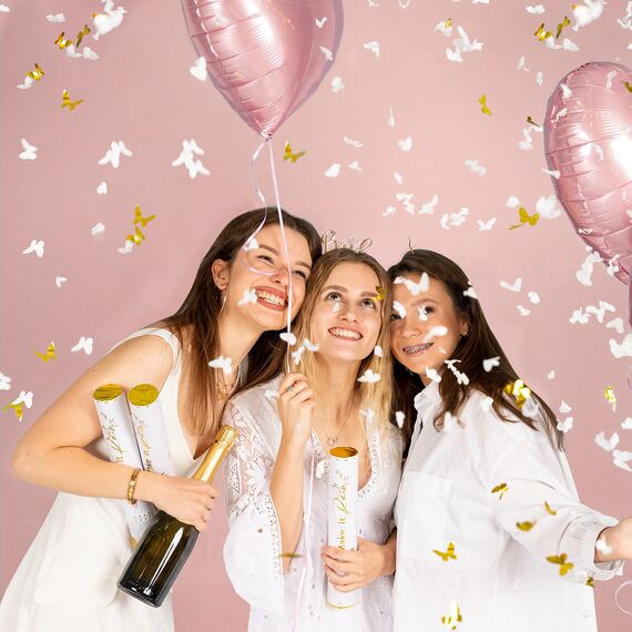 PrimePure Konfettikanone Party Poppers - Schmetterling Weiße Konfetti Poppers - 2er Pack - Weißes Papier & Goldene Schmetterlings Pop Gun für Hochzeit Verabschiedung, Brautdusche, Geburtstag, Partys