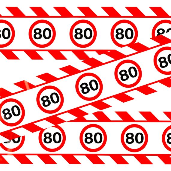 Tiwoca 80 Geburtstag Deko – lustiges Absperrband rot weiß mit Verkehrszeichen als originelle und witzige Geburtstagsdeko für einen gelungenen 80. Geburtstag Mann oder Frau