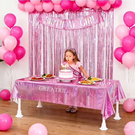 Tischdecke Geburtstag Rosa Glitzer 2 Stück - Party Tischdecke Wasserabweisend Einweg Deko für Kpop Dollhouse Einhorn Mädchen Prinzessin Hello Wutz Schulkind Party