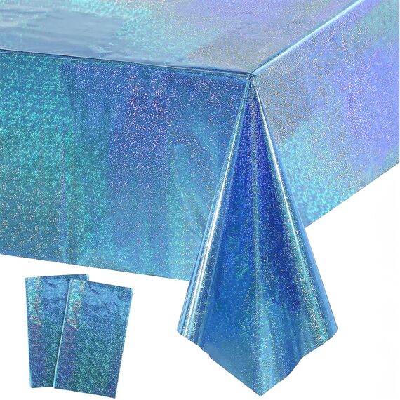 Tischdecke Geburtstag Blau Glitzer 2 Stück - Foil Party Tischdecken Einweg Deko für Frozen Winter Gefrorene Schneeflocke Meerjungfrau Unterwasserwelt Geburtstag Gender Reveal Party Deko