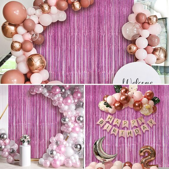 KERNOWO Lametta Vorhang Rosa Glitzer,2 Stück Party Luftschlangen für Geburtstagsdeko Glänzende Hintergrund Vorhänge,Rosa Glitzervorhang als Geburtstagsdeko Mädchen