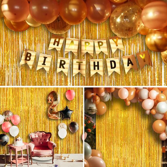 KERNOWO Lametta Vorhang Gold Glitzer,2 Stück Party Luftschlangen Party Hintergrund Folien Luftschlangen Dekoration für Geburtstagsdeko Neujahr Hollywood Hochzeit 90er Abschluss Graduation Party Deko