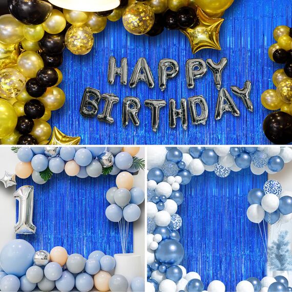 KERNOWO Lametta Vorhang Blau Glitzer,2 Stück Party Vorhänge Luftschlangen Fransen Geburtstag Dekoration für Meerjungfrau Geburtstag Deko,Kinder Männer Geburtstag Partydeko