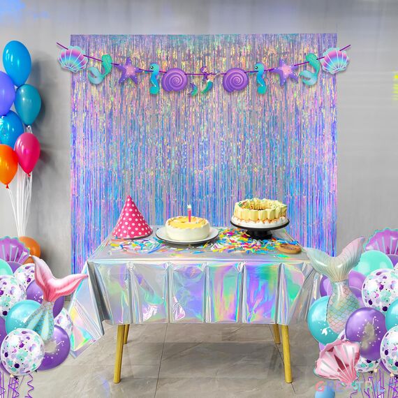 Irisierende Party Tischdecke - Frozen Geburtstag Tischdecken Wasserabweisend Einweg Holographisch Party Dekorationen für Frozen Eiskönigin Pinguin Gefrorene Meerjungfrau Unterwasserwelt Party
