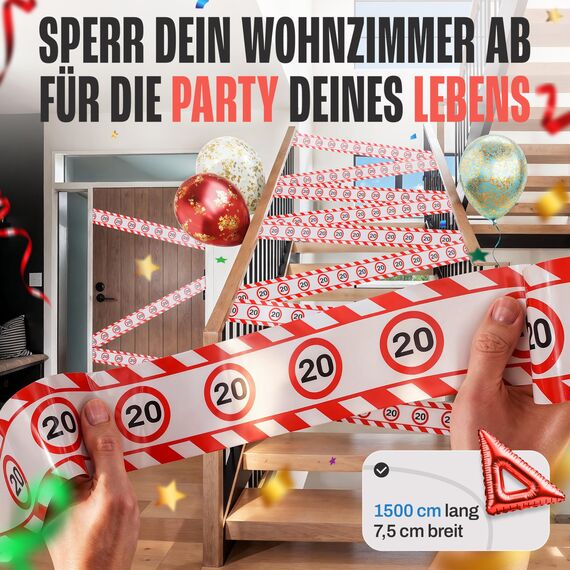 Tiwoca 40 Geburtstag Deko – lustiges Absperrband rot weiß mit Verkehrszeichen als originelle und witzige Geburtstagsdeko für einen gelungenen 40 Geburtstag Frauen oder Männer
