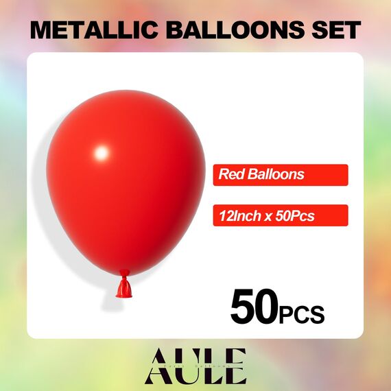 AULE Luftballons Rot Metallic: 50 Stück 12 Zoll Helium Ballons Rote Latex Geburtstagsdeko für Geburtstag Party Hochzeit Valentinstag Verlobungspartys