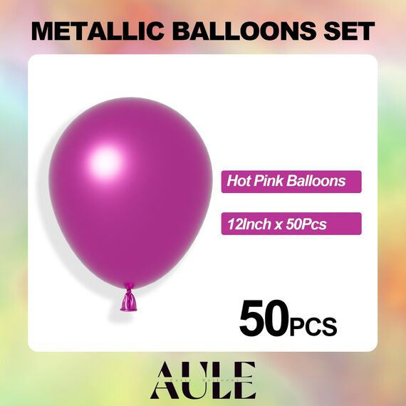 AULE Luftballons Pink Metallic Helium: 50 Stück 12 Zoll Luftballon Fuchsia Ballons Hot Pinke Latex Geburtstagsdeko für Valentinstag Hochzeit Geburtstag Deko
