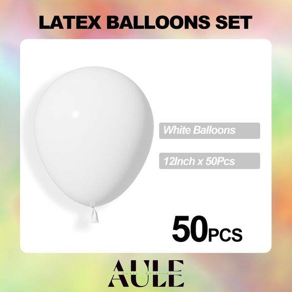 AULE Luftballons Weiß Helium Geburtstag: 50 Stück 12 Zoll Luftballon Weiss Ballons Latex Geburtstagsdeko Weiße für Hochzeit Junggesellenabschied Geburtstag Deko