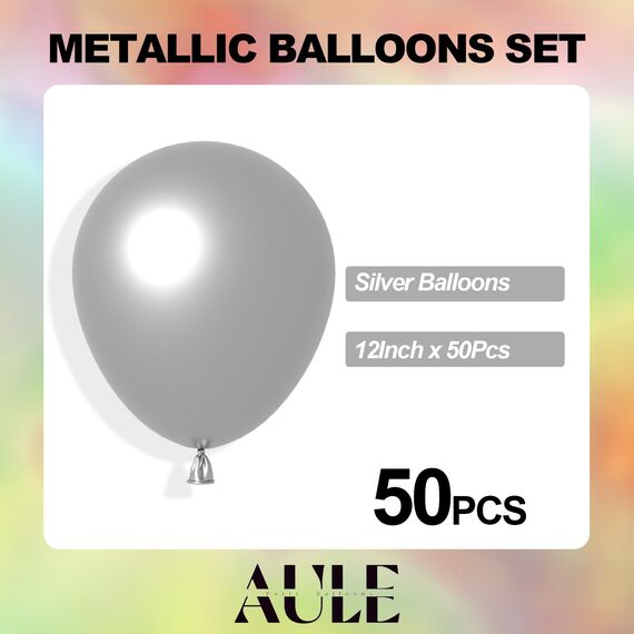 AULE Luftballons Silber Metallic Helium: 50 Stück 12 Zoll Luftballon Silberne Ballons Latex Geburtstagsdeko für Hochzeit Graduation Junggesellenabschied Geburtstag Deko