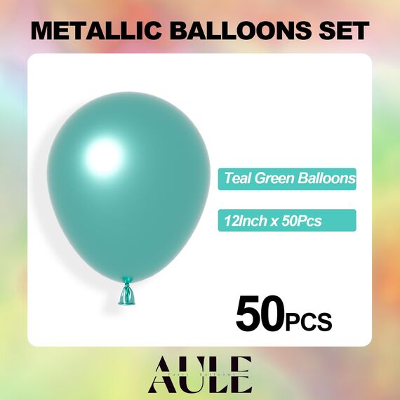 AULE Luftballons Türkis Metallic Helium: 50 Stück 12 Zoll Luftballon Grün Ballons Latex Geburtstagsdeko für Geburtstag Dschungel Dinosaurier Deko