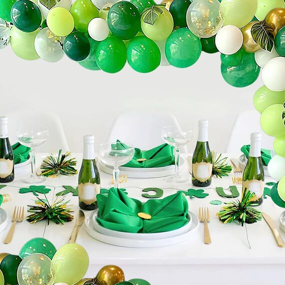 Luftballons Grün Gold Weiß 60 Stk 12 zoll, Jungle Luftballons Dunkelgrün Hellgrün Goldene Konfetti Metallic Ballons für Geburtstag Hochzeit Baby Shower Safari Tropische Sommer Party Dekoration