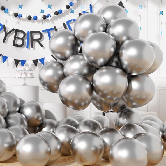 AULE Luftballons Silber Metallic Helium: 50 Stück 12 Zoll Luftballon Silberne Ballons Latex Geburtstagsdeko für Hochzeit Graduation Junggesellenabschied Geburtstag Deko
