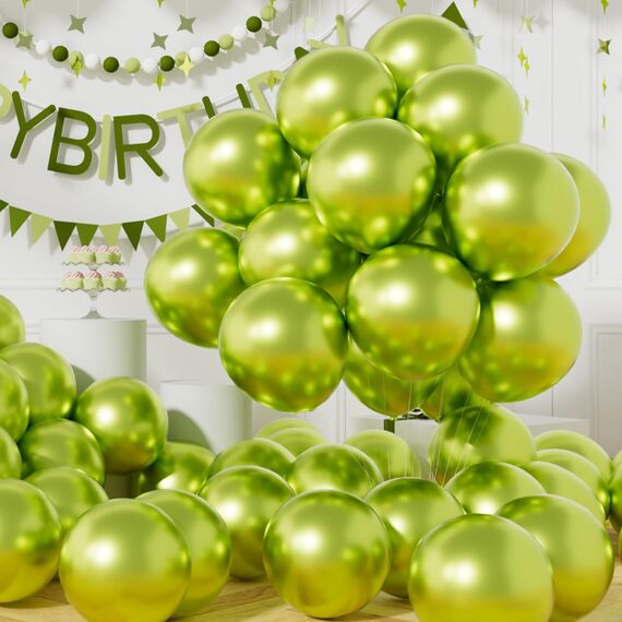 AULE Luftballons Grün Metallic Helium: 50 Stück 12 Zoll Luftballon Hell Grün Ballons Limettengrün Latex Geburtstagsdeko für Geburtstag Babyparty Dschungel Dinosaurier Deko