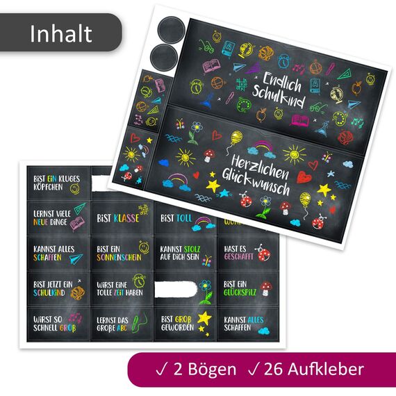 younikat Aufkleber-Set Einschulung Glückwunsch passend für zwei Duplo Pralinen Packungen I selbstklebend I zum Verschenken I Schulkind I Geschenk-Idee zum Schulstart I you0112
