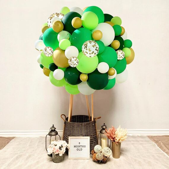 Luftballons Grün Gold Weiß 60 Stk 12 zoll, Jungle Luftballons Dunkelgrün Hellgrün Goldene Konfetti Metallic Ballons für Geburtstag Hochzeit Baby Shower Safari Tropische Sommer Party Dekoration
