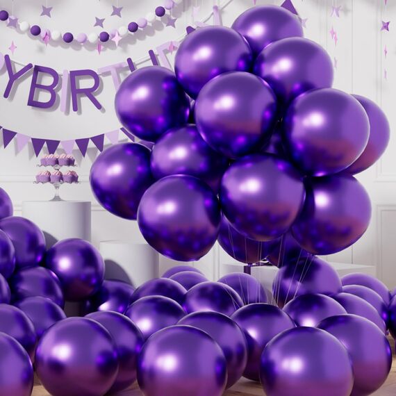 AULE Luftballons Lila Metallic Helium: 50 Stück 12 Zoll Luftballon Violett Ballons Dunkellila Latex Geburtstagsdeko für Geburtstag Party Hochzeit Valentinstag Babyparty Deko