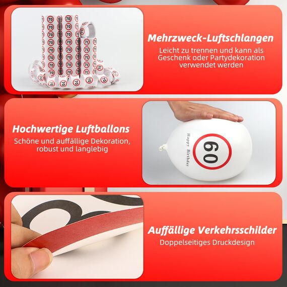 WenmthG 60 Geburtstag Deko Männer Frauen, 60. Geburtstag Deko mit Girlande, Luftballons, Luftschlangen, Banner, Konfetti - Verkehrsschild zum 60 Jahre, Verkehrszeichen 60. Geburtstagsdeko