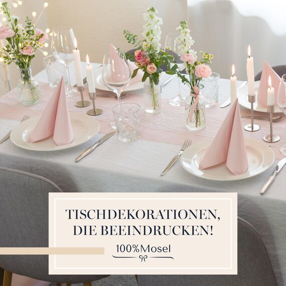 100% Mosel Servietten, 20 Stück (33 x 33 cm), in Blush Rosé, edle Tischdeko für Hochzeit, Kommunion, Konfirmation, Taufe & Geburtstag