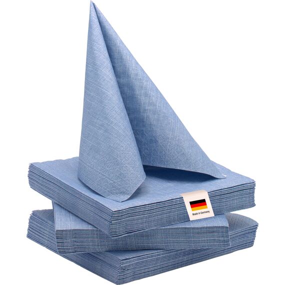 100% Mosel Servietten, 60 Stück (33 x 33 cm), in Rauchblau, edle Tischdeko für Hochzeit, Kommunion, Konfirmation, Taufe & Geburtstag