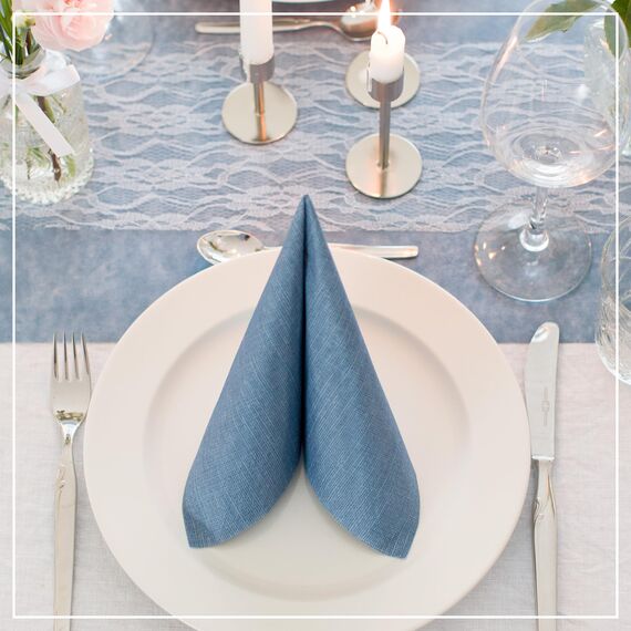 100% Mosel Servietten, 60 Stück (33 x 33 cm), in Rauchblau, edle Tischdeko für Hochzeit, Kommunion, Konfirmation, Taufe & Geburtstag