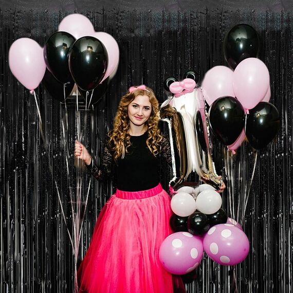 waziwe Lametta Vorhang Schwarz 2.5x1m (2 Stück), Glitzervorhang Lametta Perfekt für Silvester, Karneval, Fasching, Hochzeit Deko und alle Arten von festlichen Dekorationen