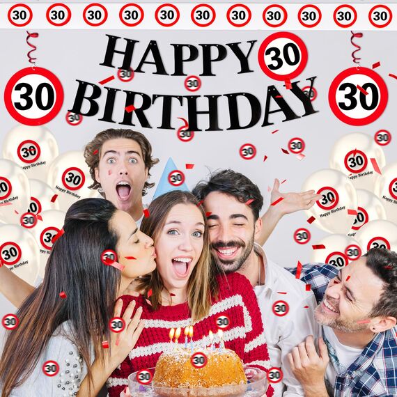 WenmthG 18 Geburtstag Deko, Deko 18. Geburtstag Junge Mädchen, 18 Geburtstagsdeko mit Banner, Girlande, Konfetti, Luftballons, Luftschlangen - Verkehrsschild zum 18. Jahre - Verkehrszeichen 18