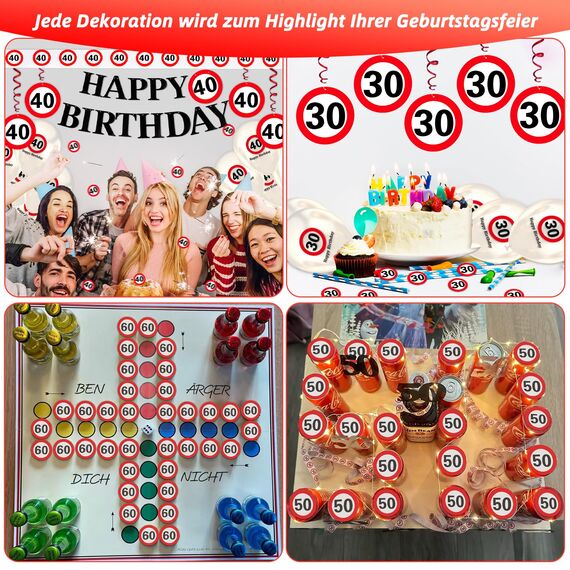WenmthG 70 Geburtstag Deko Männer Frauen, 70. Geburtstag Deko mit Girlande, Luftballons, Luftschlangen, Banner, Konfetti - Verkehrsschild zum 70 Jahre, Verkehrszeichen 70. Geburtstagsdeko